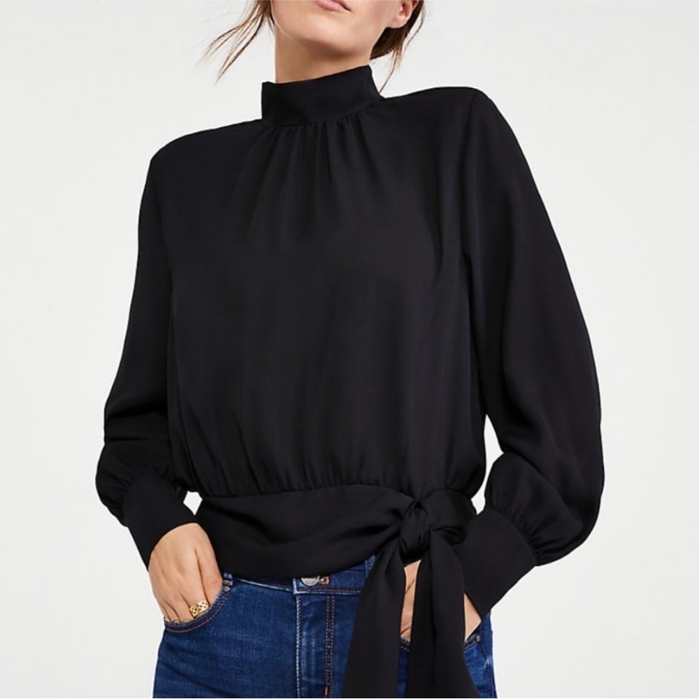 Ann Taylor Mixed Media Smocked Tie Waist Top